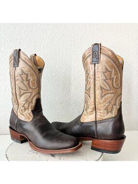 Rod Patrick Mens Cowboy Boots Size 13 Brown Bison Leather Western Blunt Toe